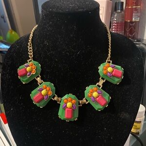 Elegant Green and Pink Floral Necklace